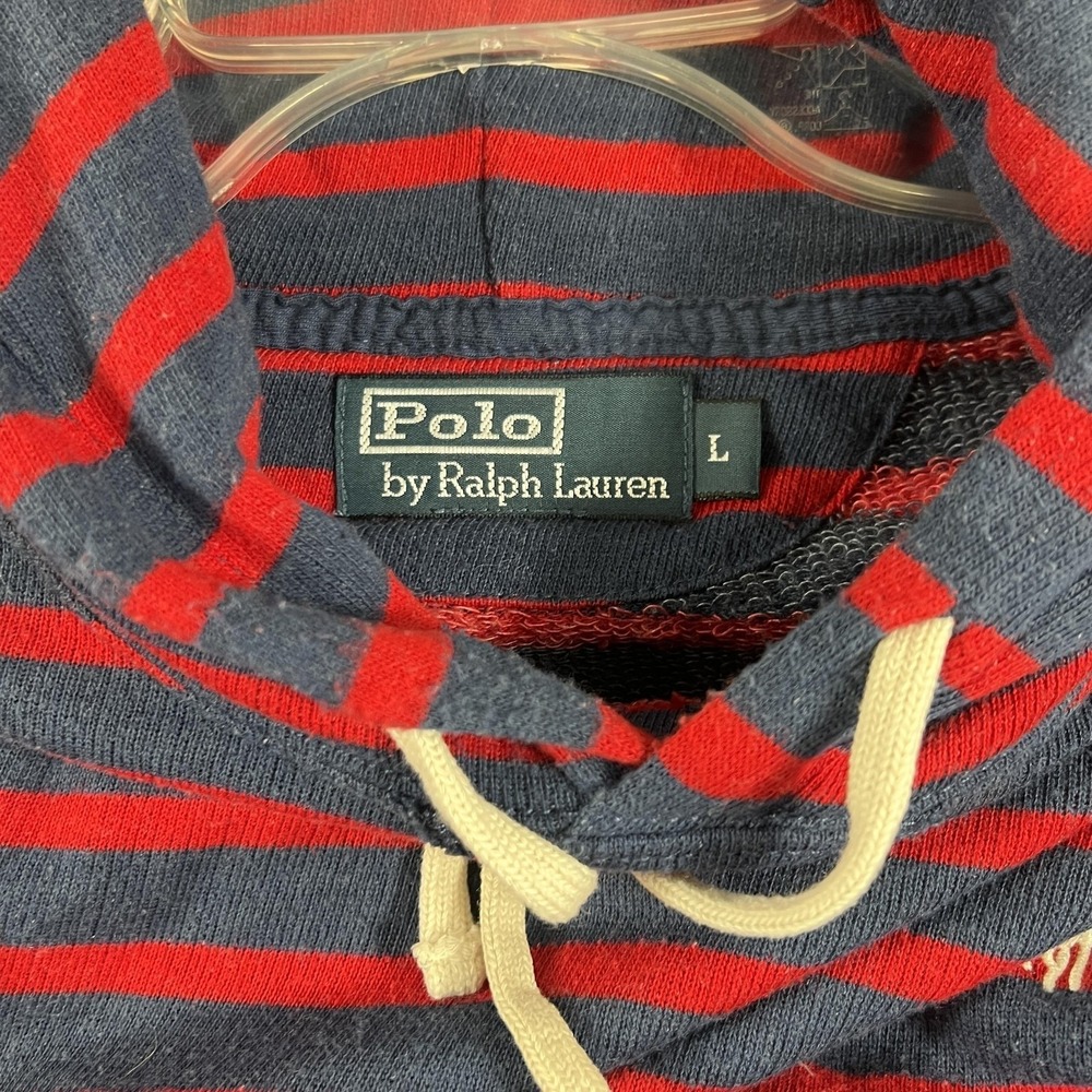 Vintage 90's Polo Ralph Lauren Hoodie Mens L Blue Red Striped Y2K Pullover - Picture 12 of 16